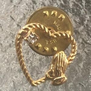 Praying heart rhinestone pin